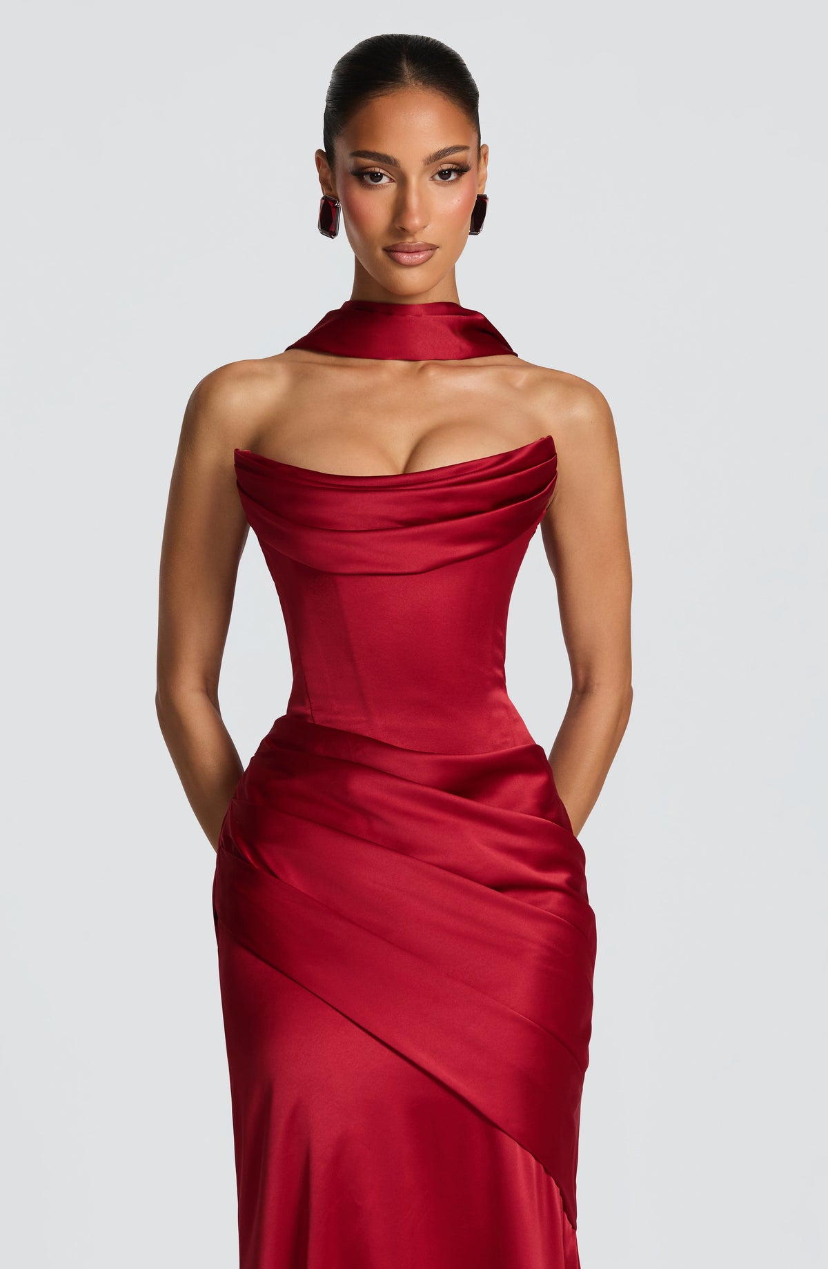Kensington Plum Satin Maxi Dress Deep Red 7