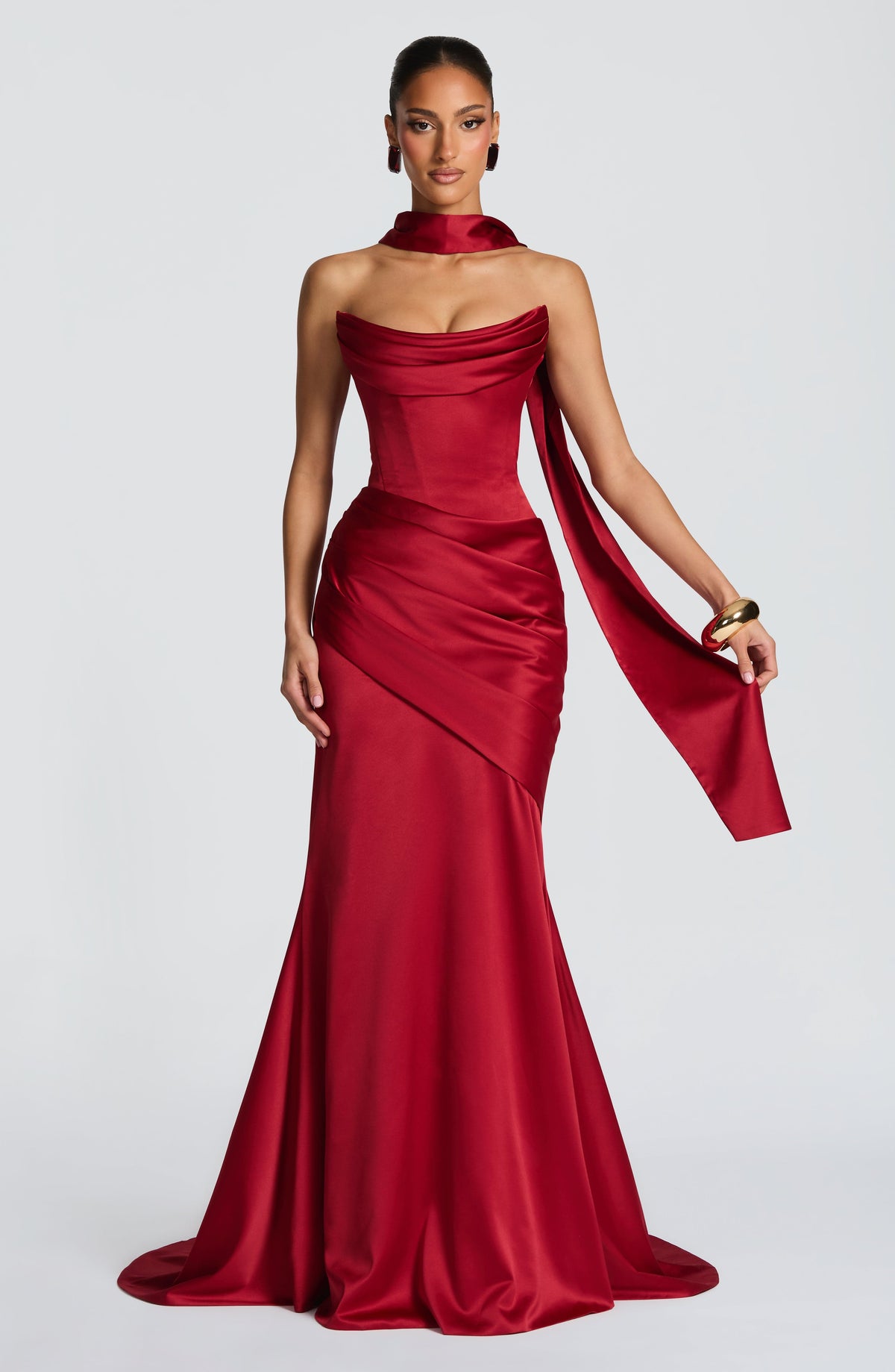 Kensington Plum Satin Maxi Dress Deep Red 1