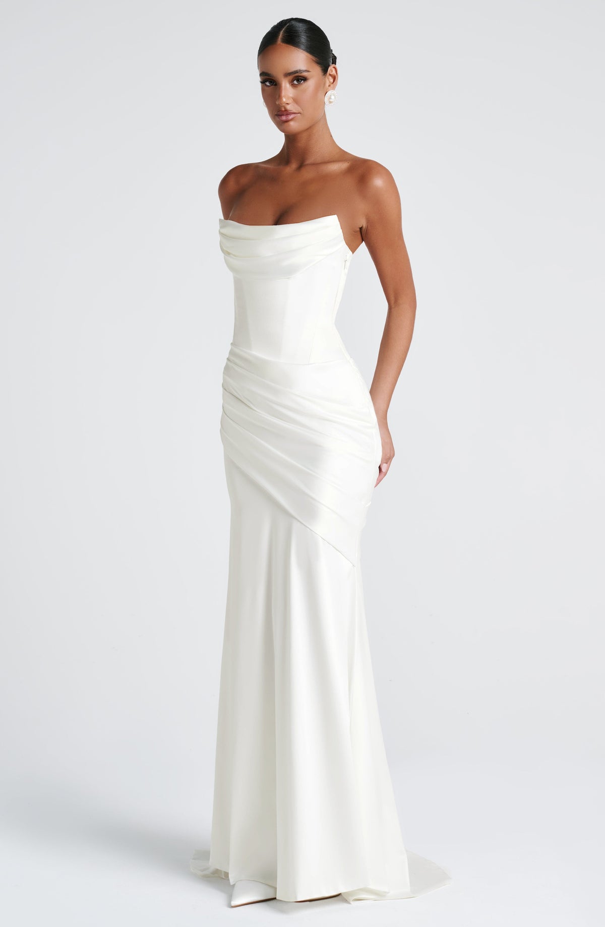 Kensington Plum Satin Maxi Dress Ivory 9