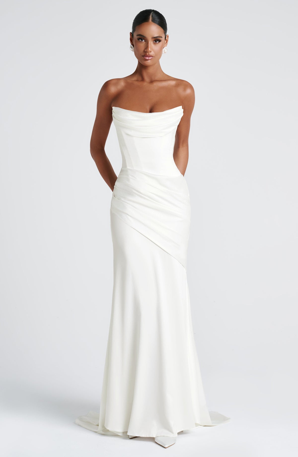 Kensington Plum Satin Maxi Dress Ivory 8