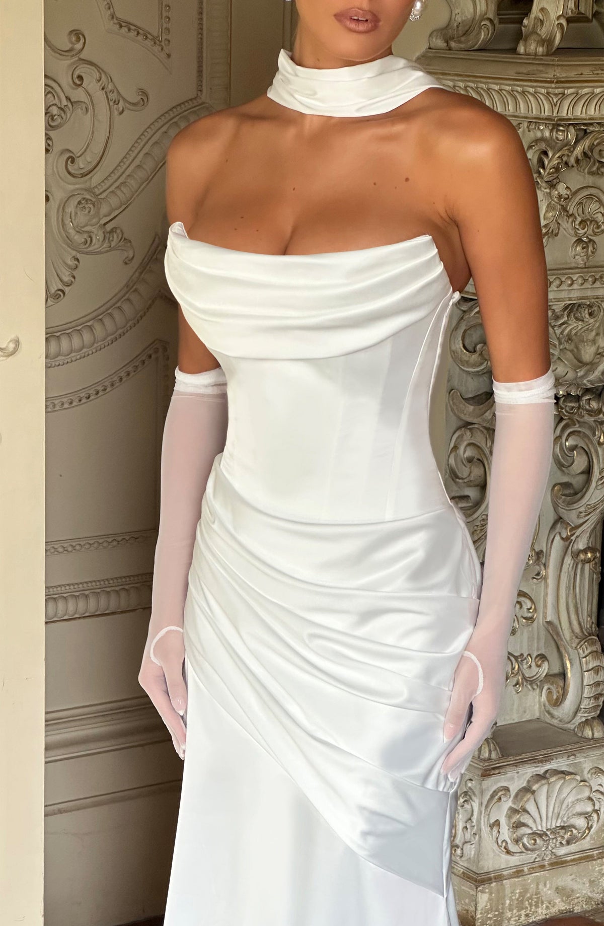 Kensington Plum Satin Maxi Dress Ivory 5