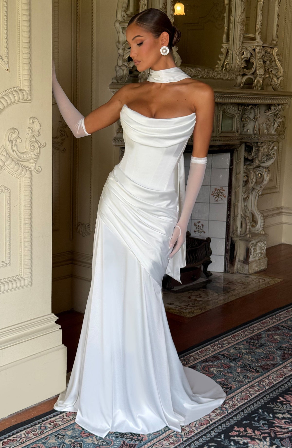 Kensington Plum Satin Maxi Dress Ivory 1