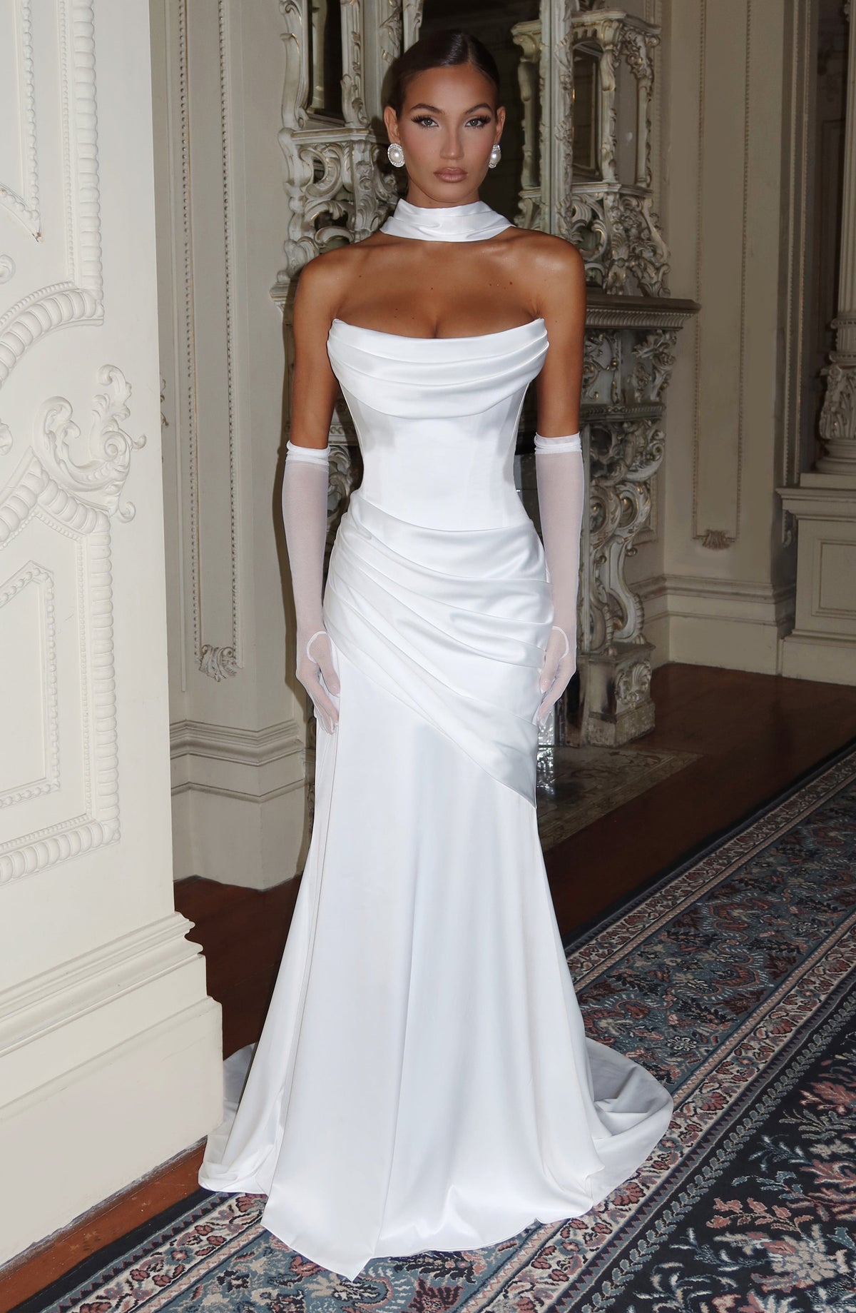 Kensington Plum Satin Maxi Dress Ivory 3