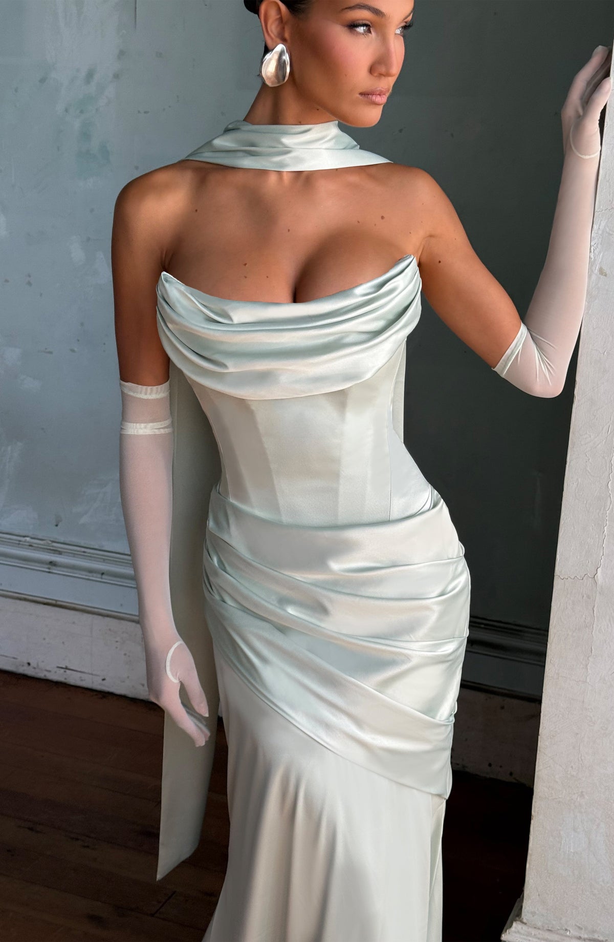 Kensington Plum Satin Maxi Dress Mint 3