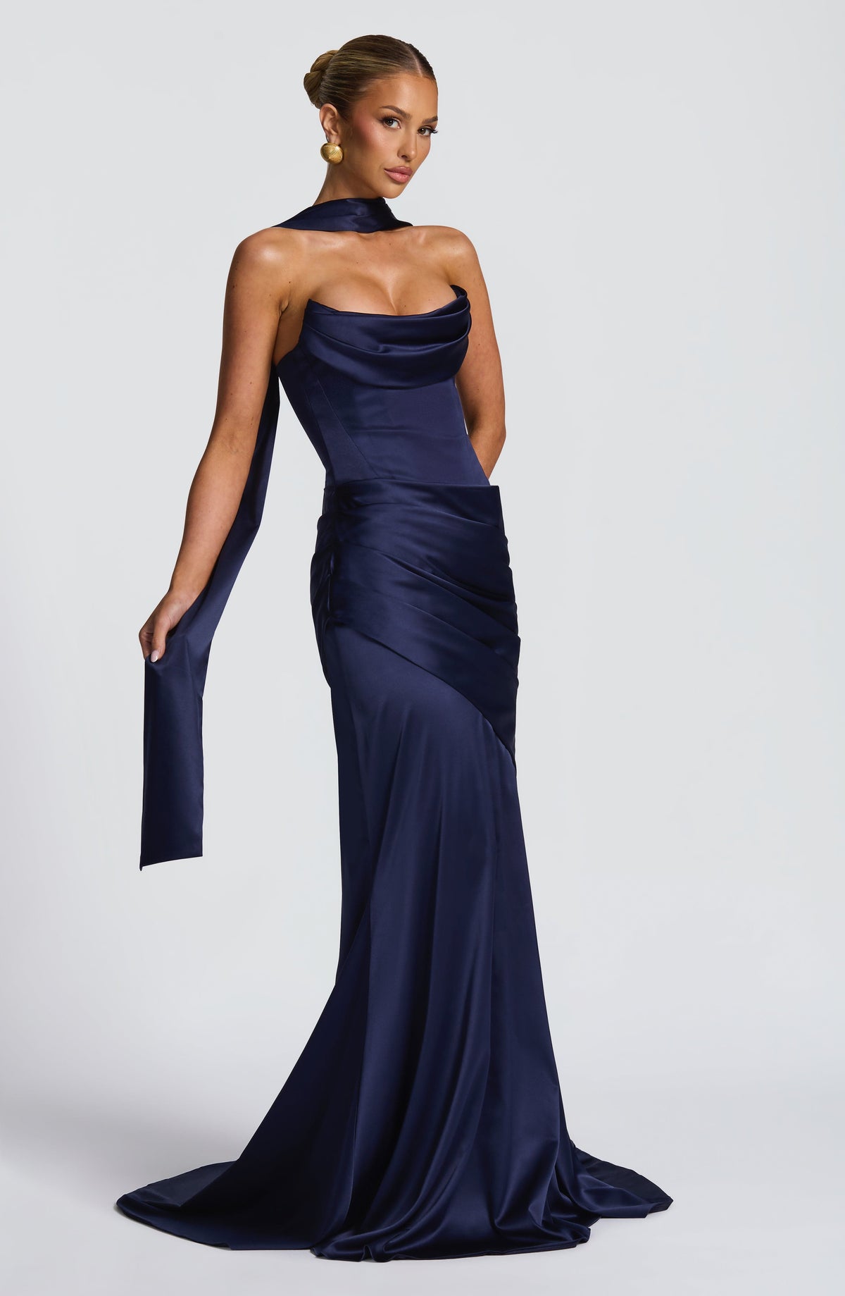 Kensington Plum Satin Maxi Dress Navy 6