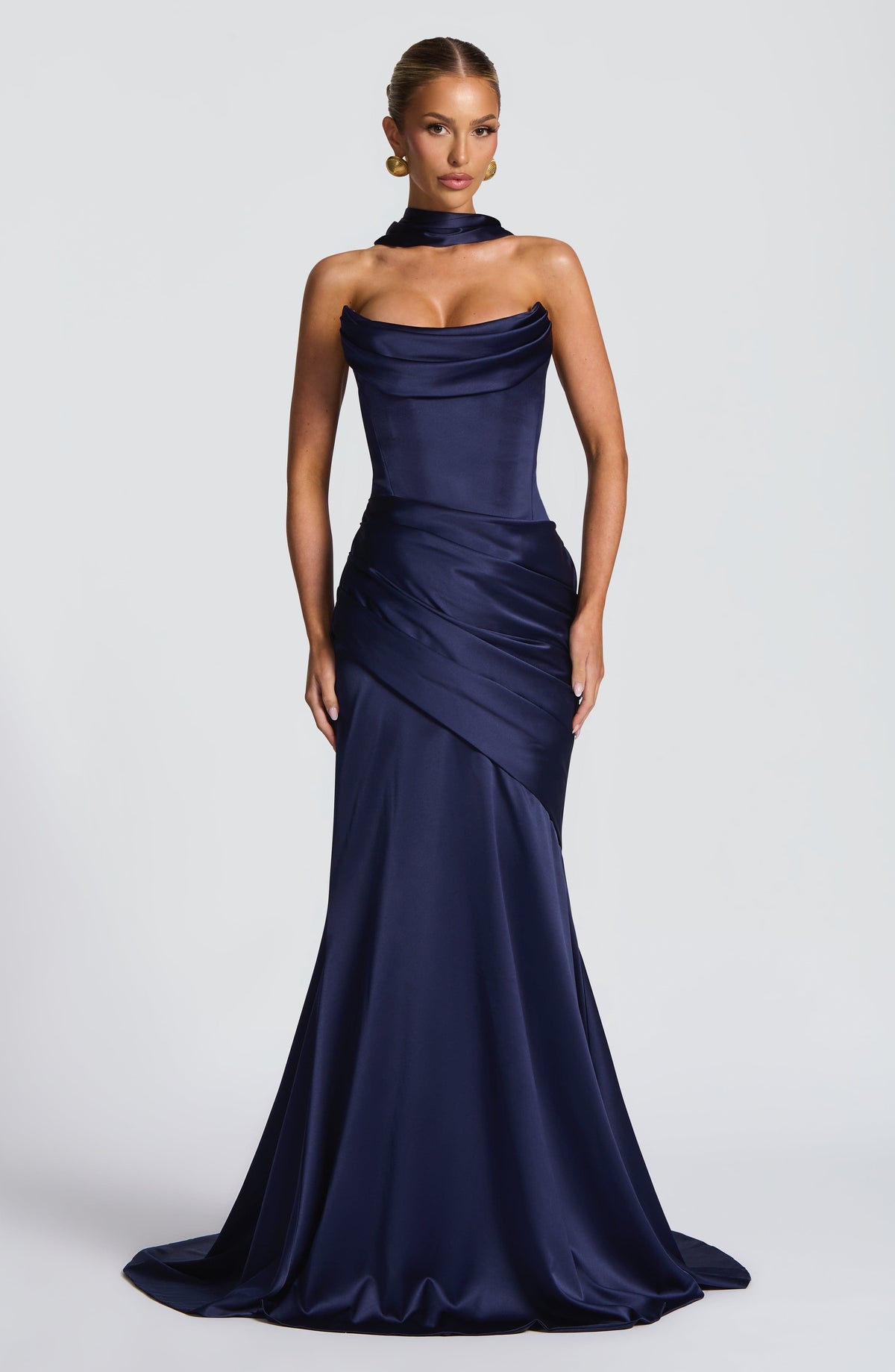 Kensington Plum Satin Maxi Dress Navy 1