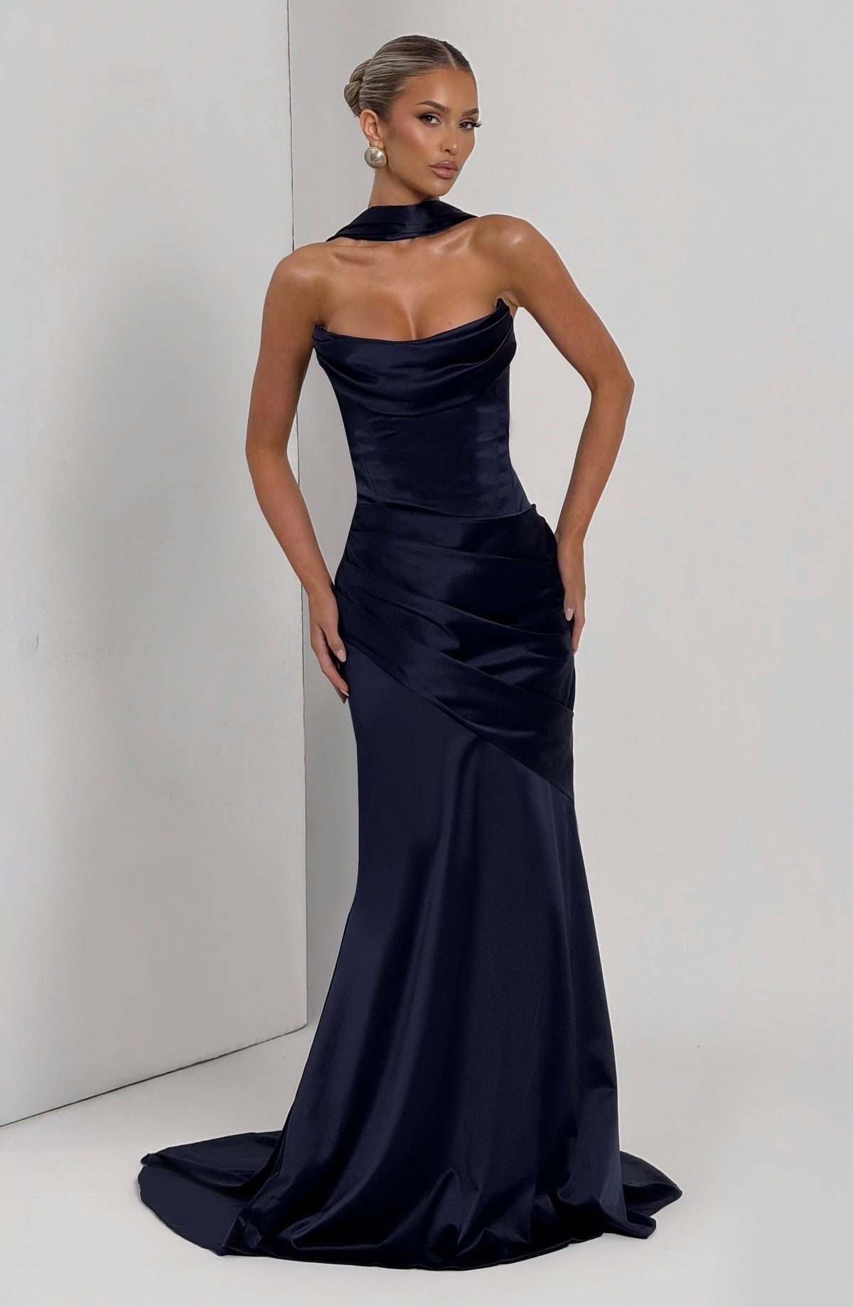 Kensington Plum Satin Maxi Dress Navy 9