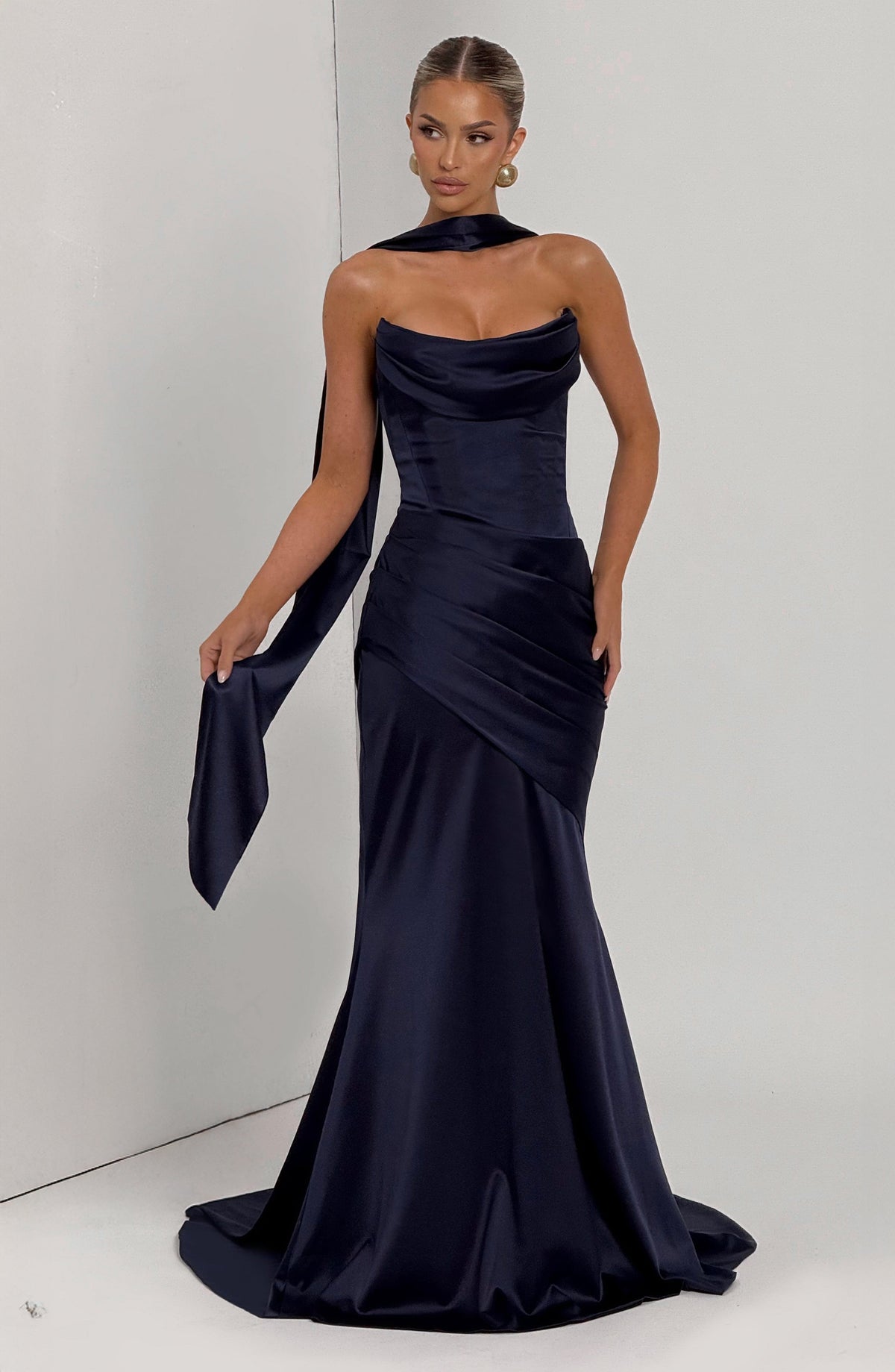 Kensington Plum Satin Maxi Dress Navy 5