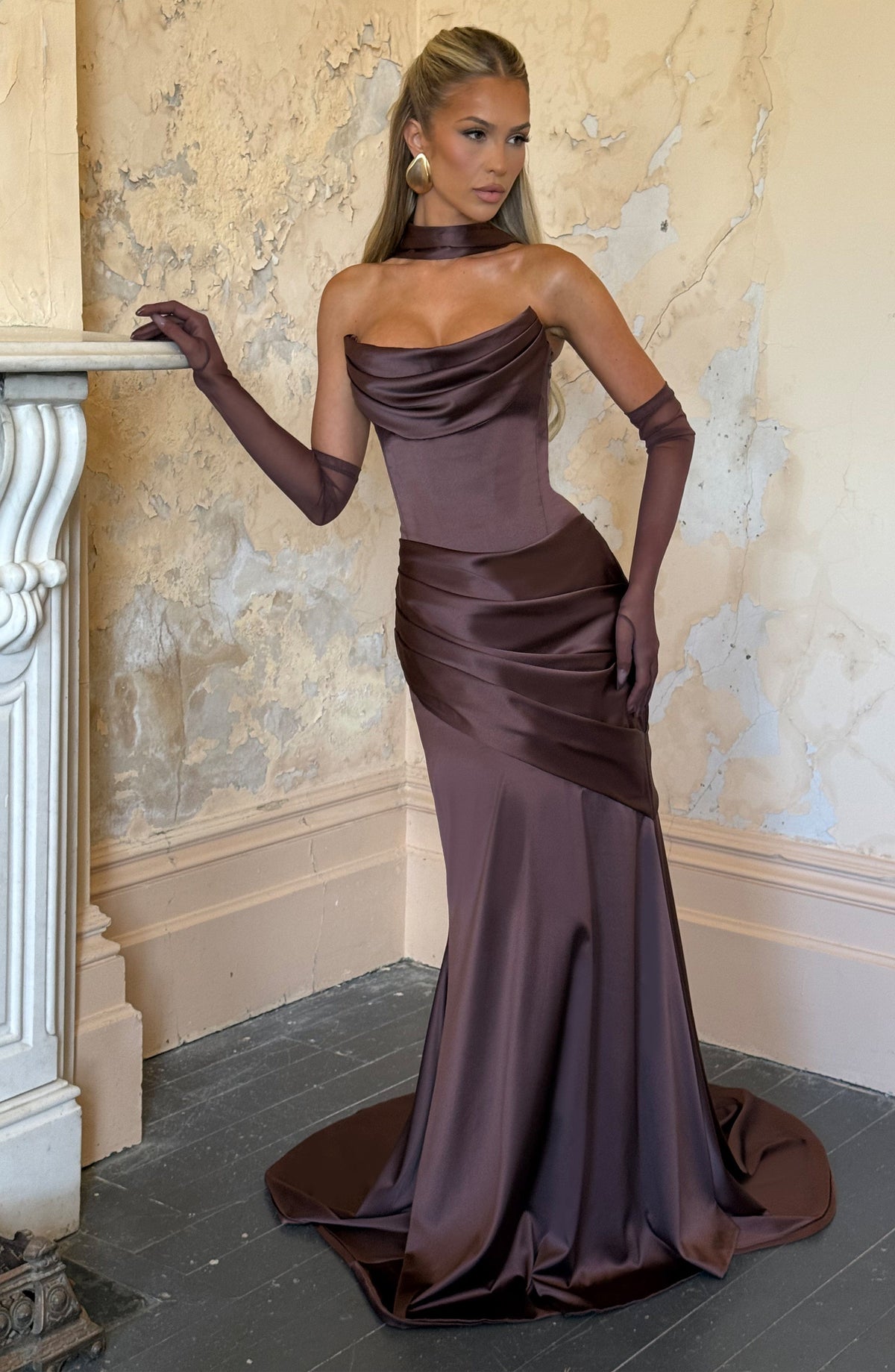 Kensington Plum Satin Maxi Dress Plum Brown 1