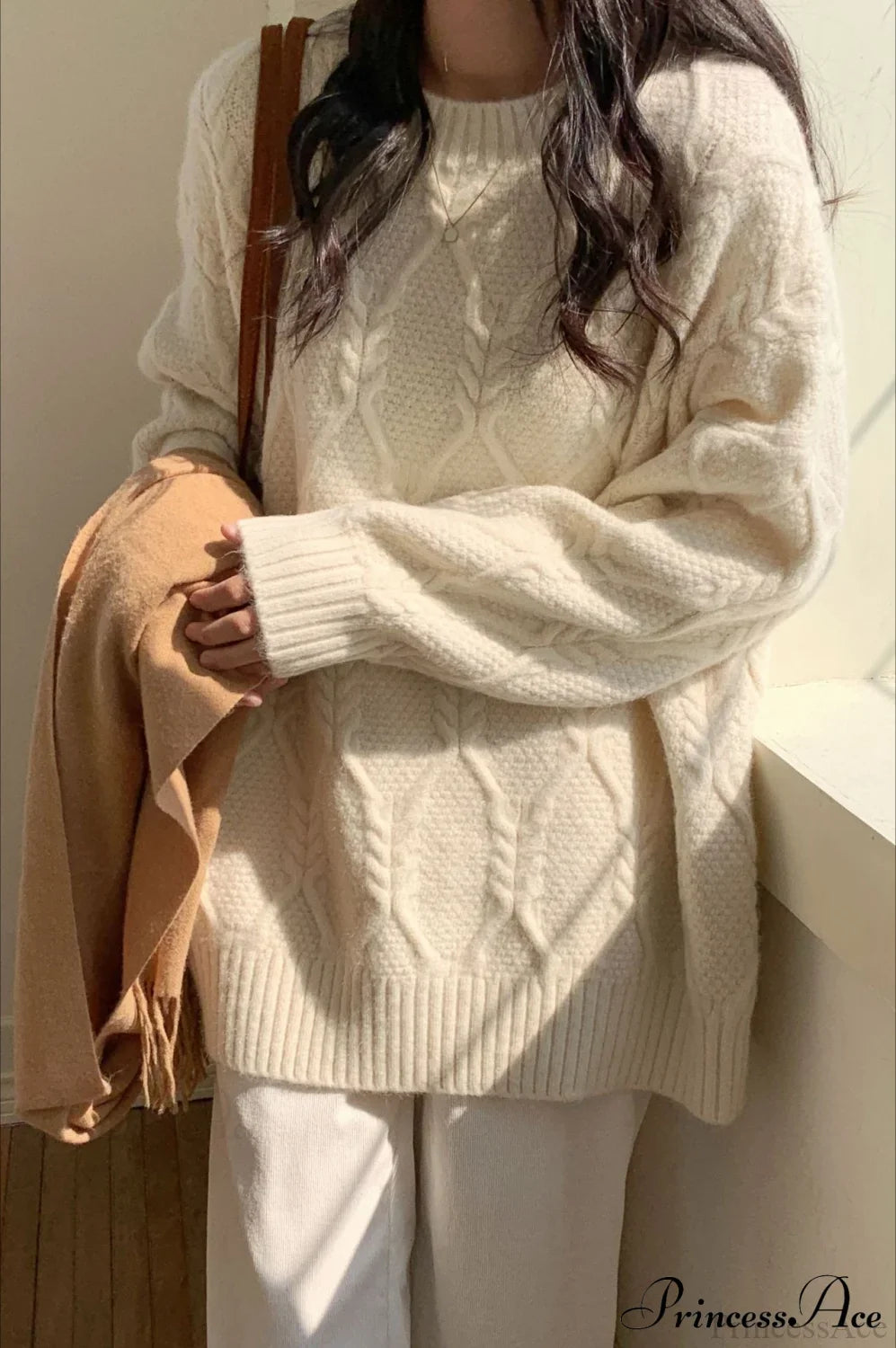 Ginevra Cable-Knit Sweater in Butter White 3