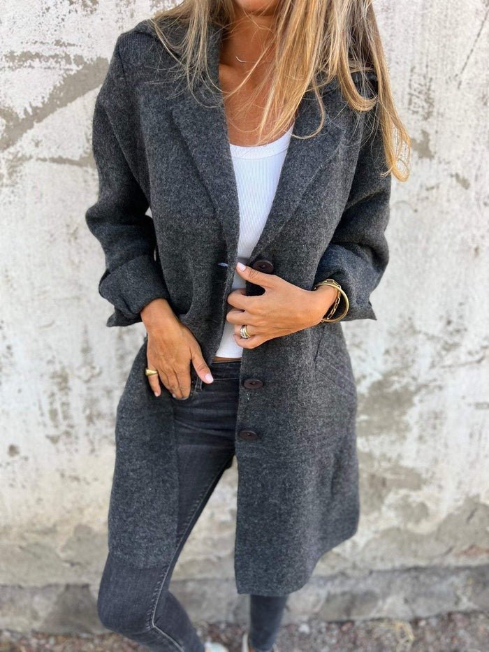 Pippa Lapel Collar Button-Front Coat Grey 3