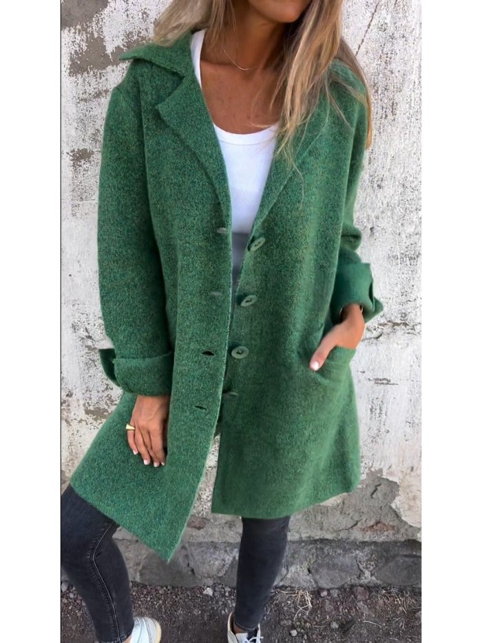 Pippa Lapel Collar Button-Front Coat Green 6