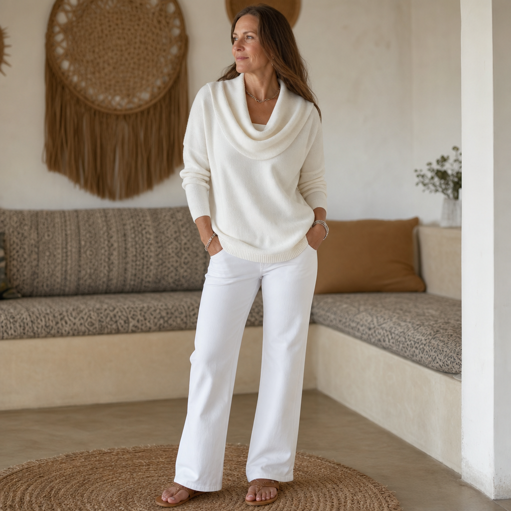 Margot Knit Wrap Sweater in White Navy Blue 26