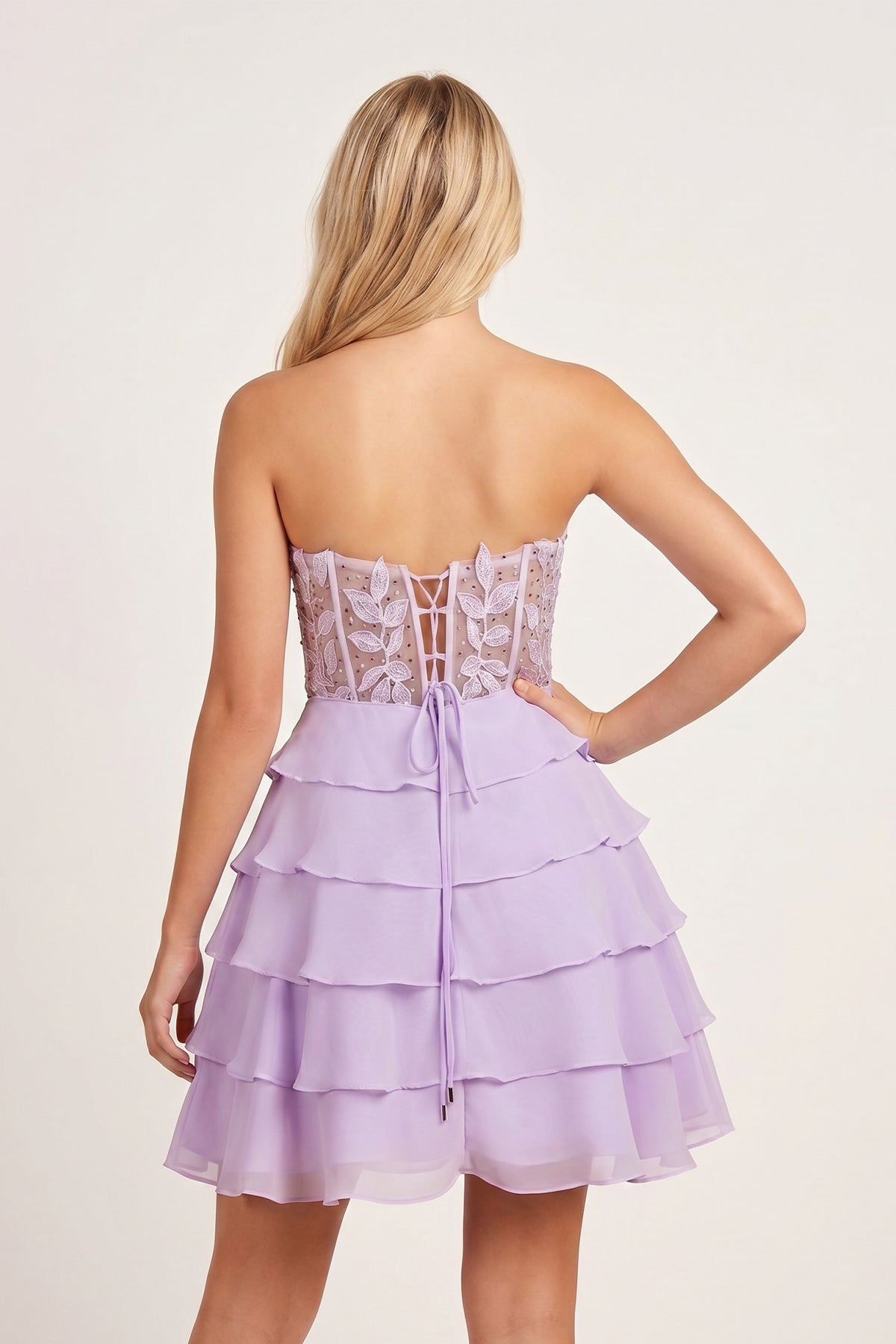 Delphine Tiered Corset Homecoming Dress Lilac 2