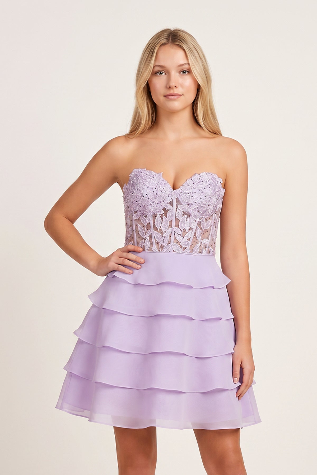 Delphine Tiered Corset Homecoming Dress Black 1