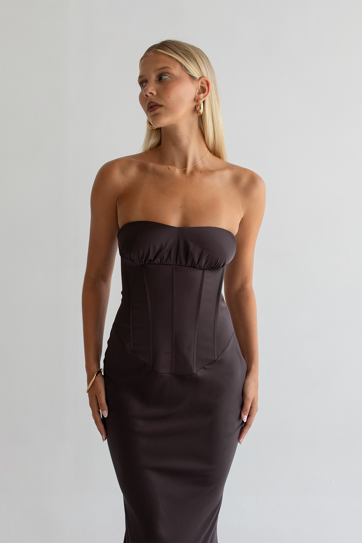Ashton Satin Maxi Dress Chocolate 3
