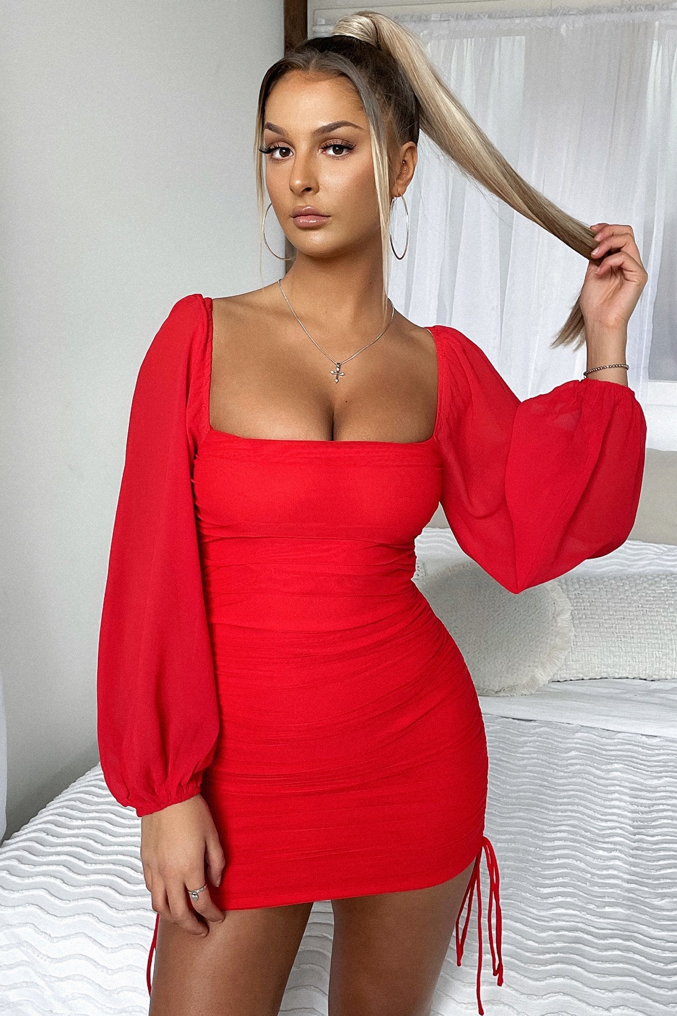 Lorde Silk Charmeuse Midi Dress Red 7