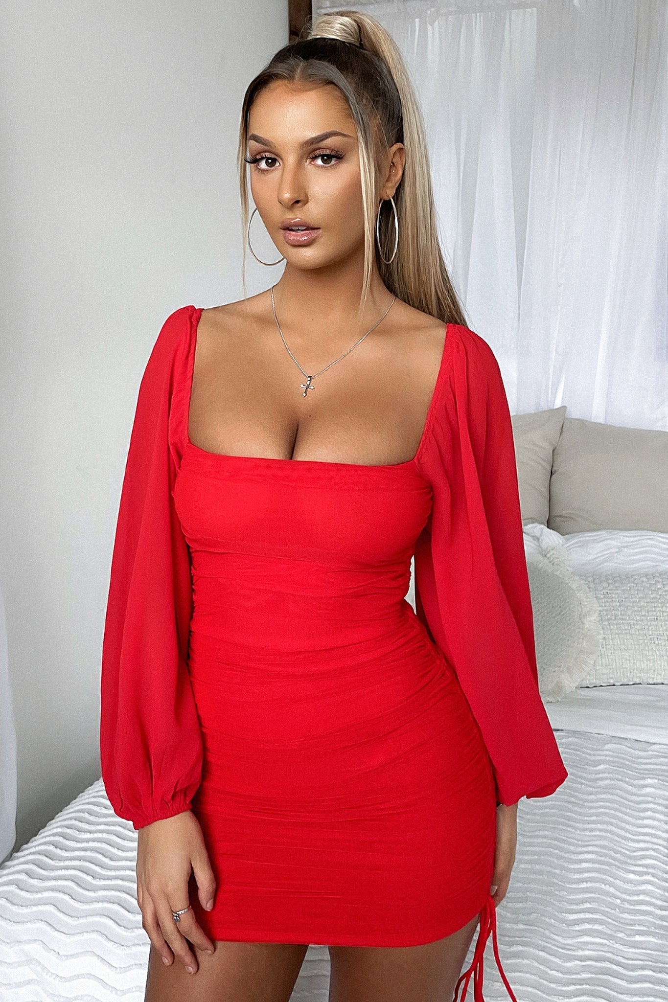 Lorde Silk Charmeuse Midi Dress Red 1