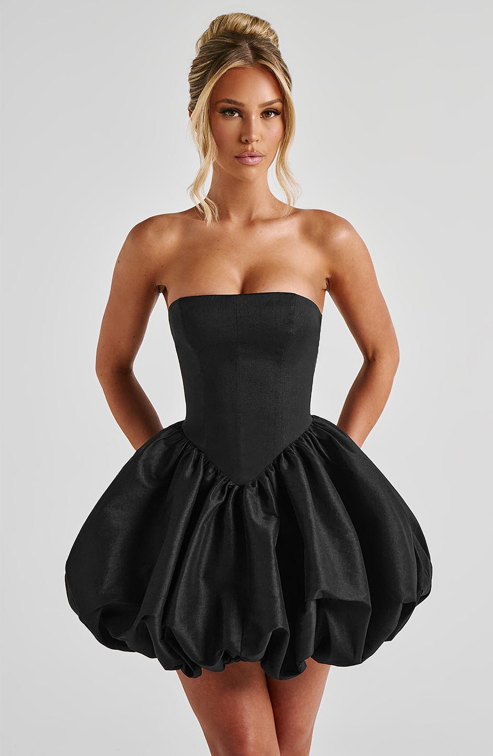 Lotus Satin Mini Dress in Black Black 8