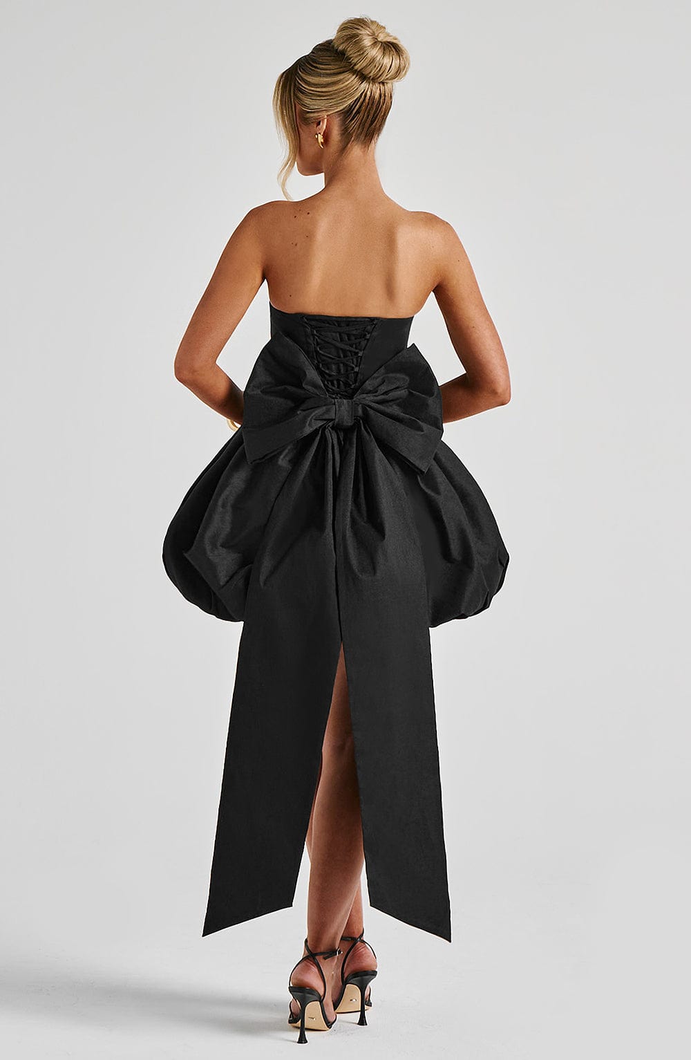 Lotus Satin Mini Dress in Black Black 2