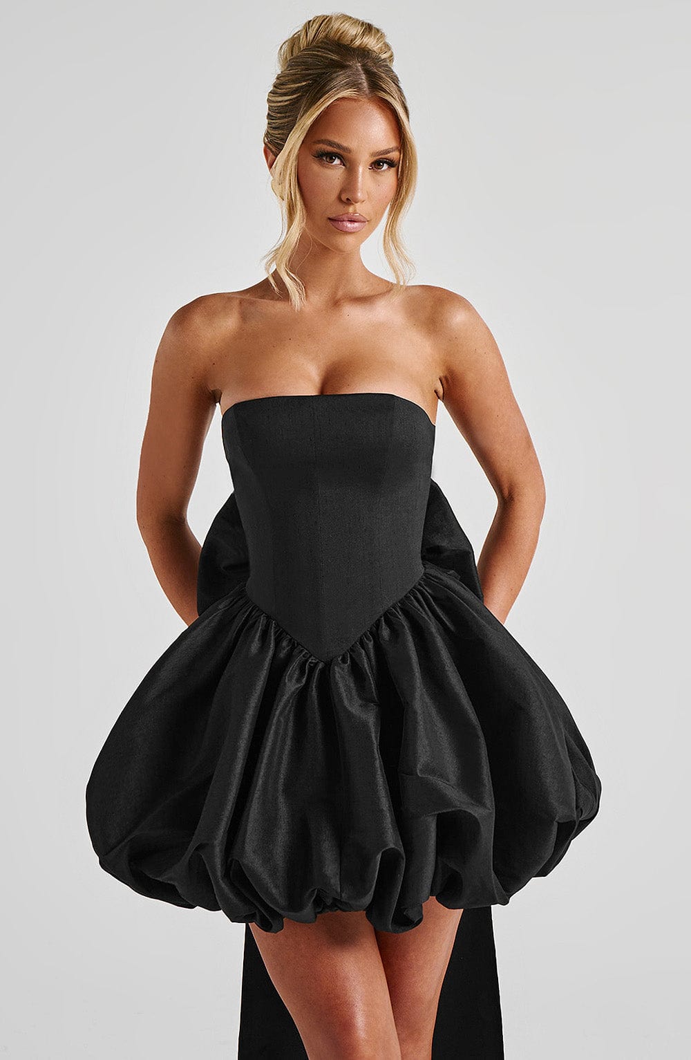 Lotus Satin Mini Dress in Black Black 5