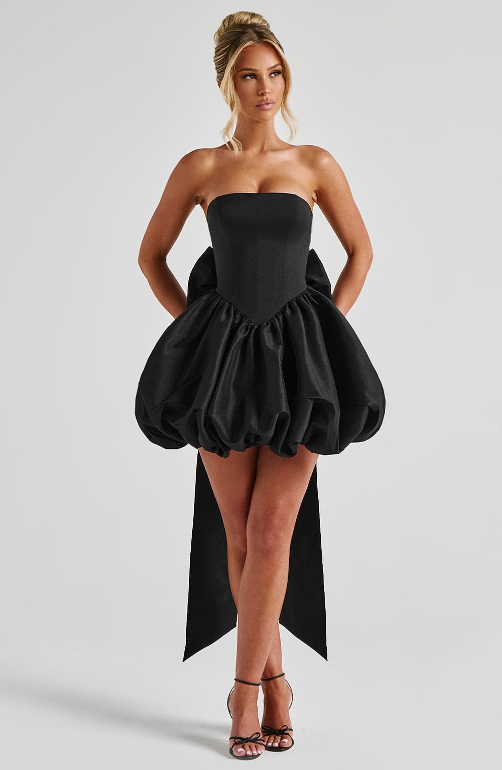 Lotus Satin Mini Dress in Black Black 1