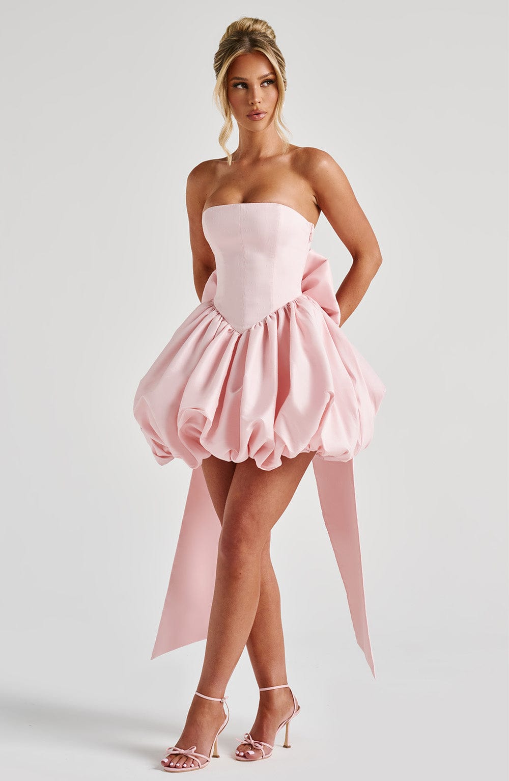 Lotus Satin Mini Dress in Black Blush 6