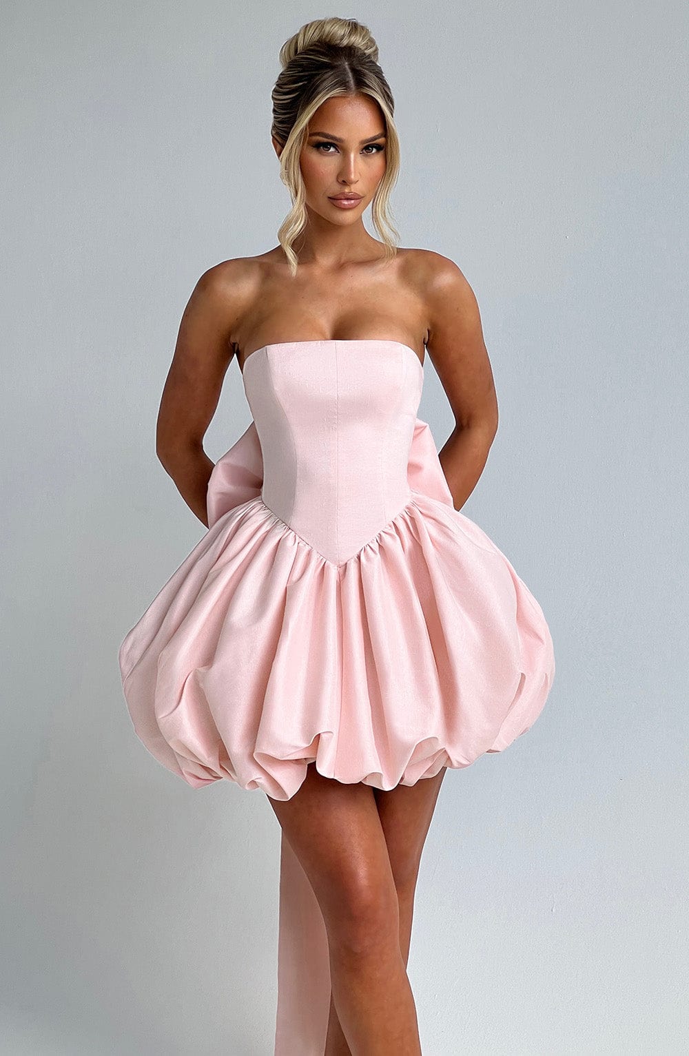 Lotus Satin Mini Dress in Black Blush 4