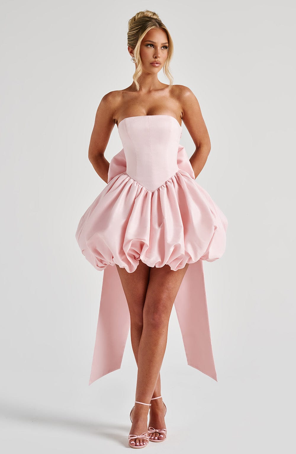 Lotus Satin Mini Dress in Black Blush 7