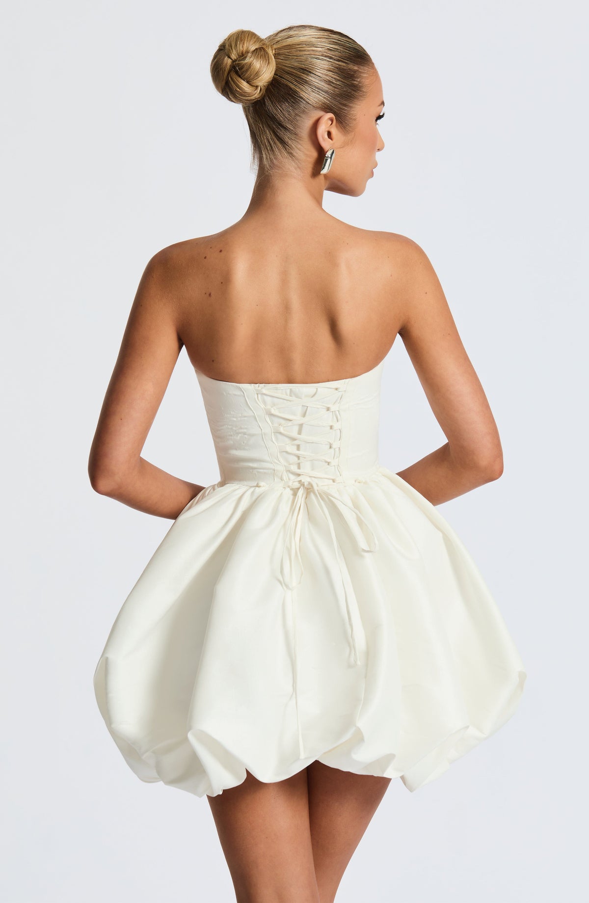 Lotus Satin Mini Dress in Black Ivory 8