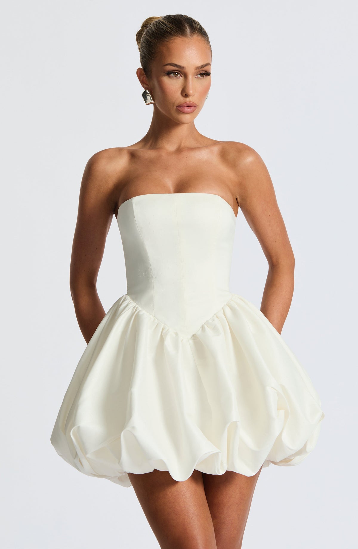 Lotus Satin Mini Dress in Black Ivory 7