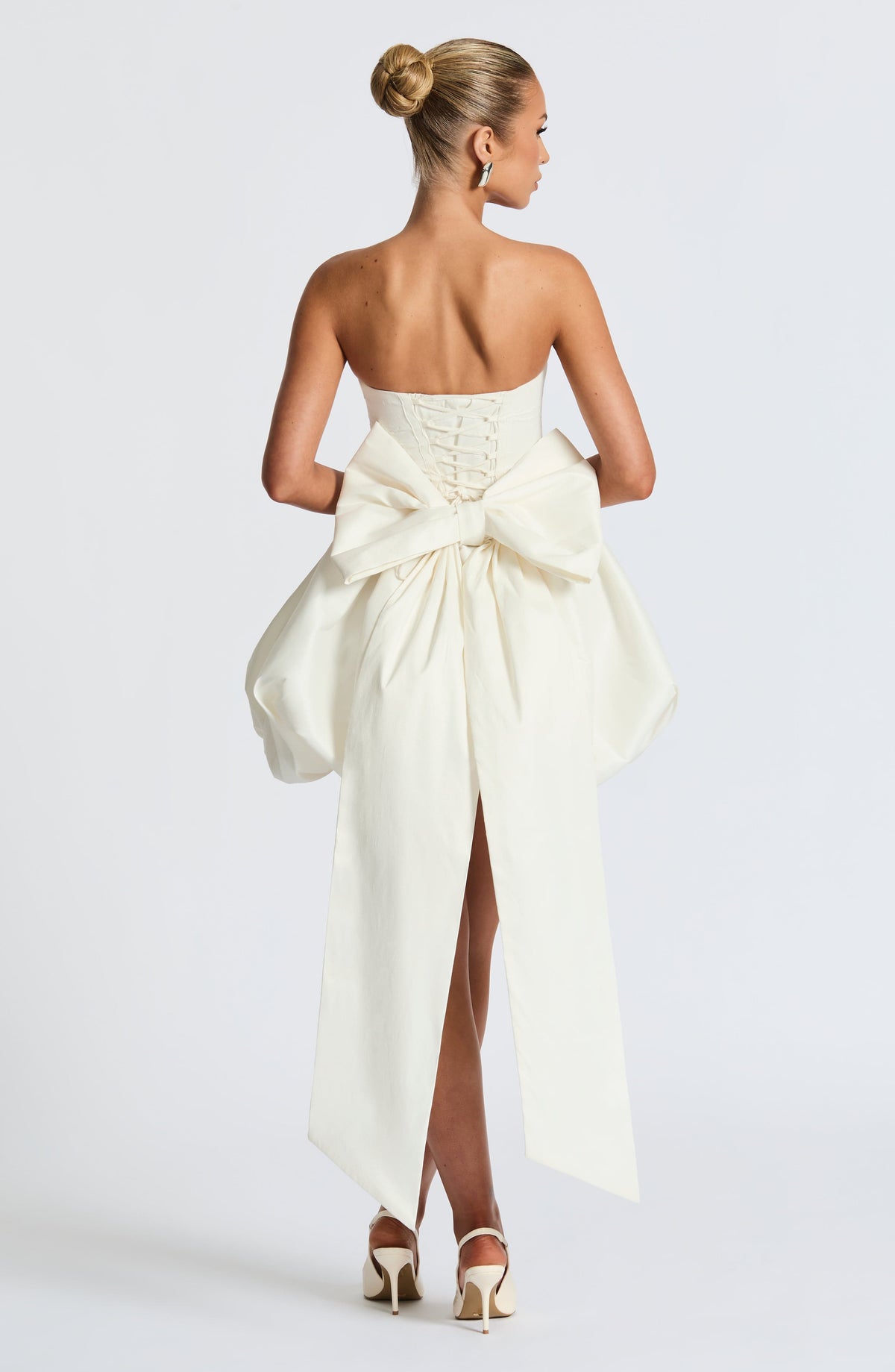 Lotus Satin Mini Dress in Black Ivory 10