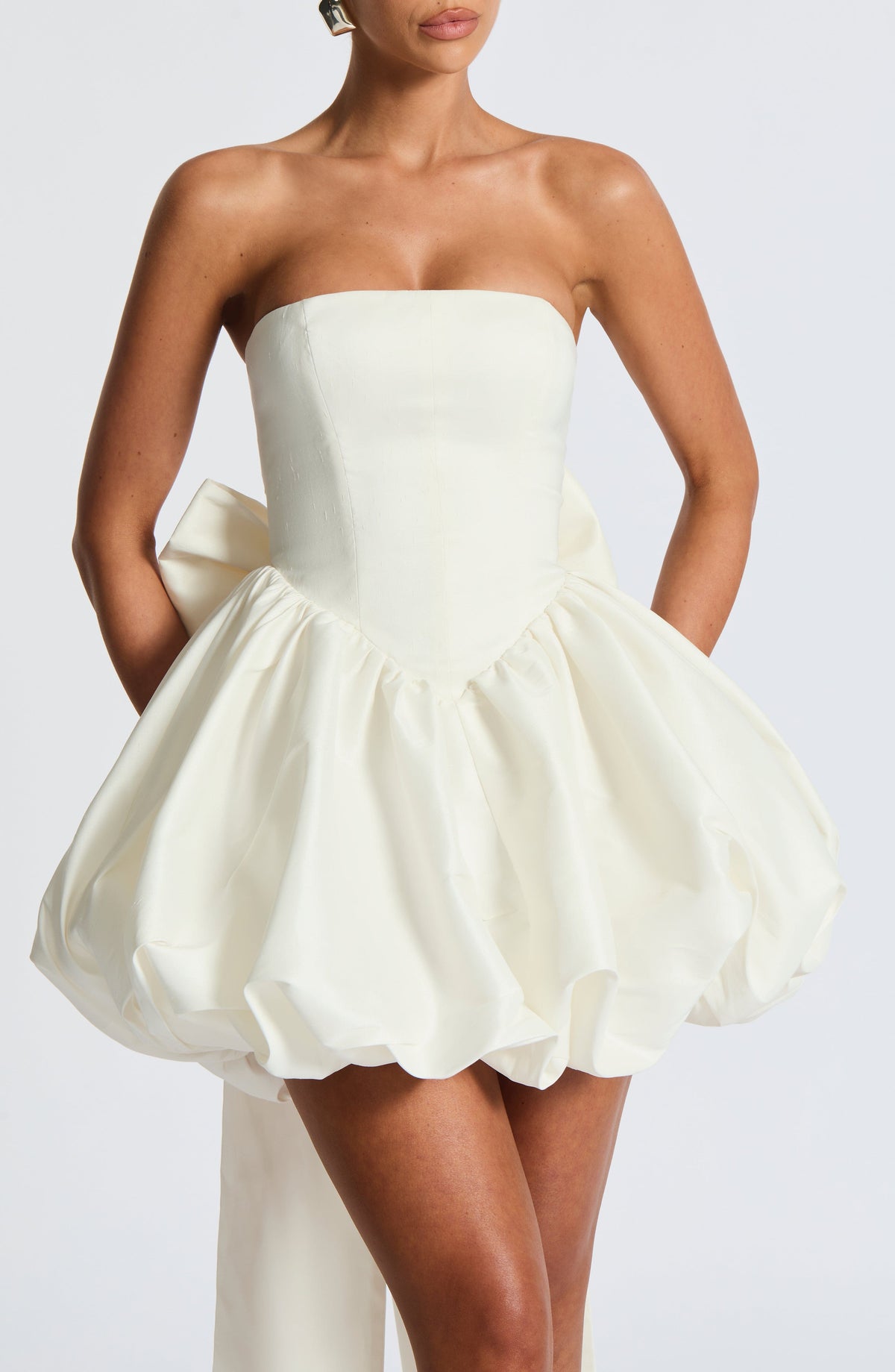 Lotus Satin Mini Dress in Black Ivory 5