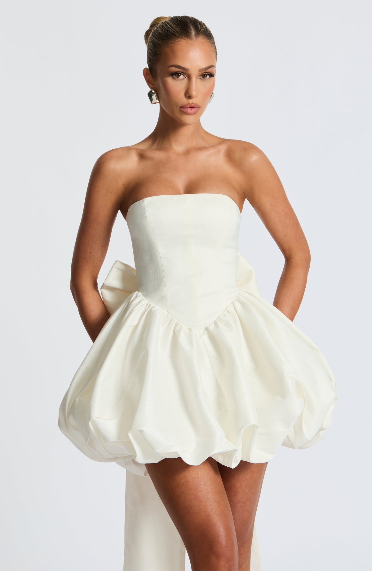 Lotus Satin Mini Dress in Black Ivory 6