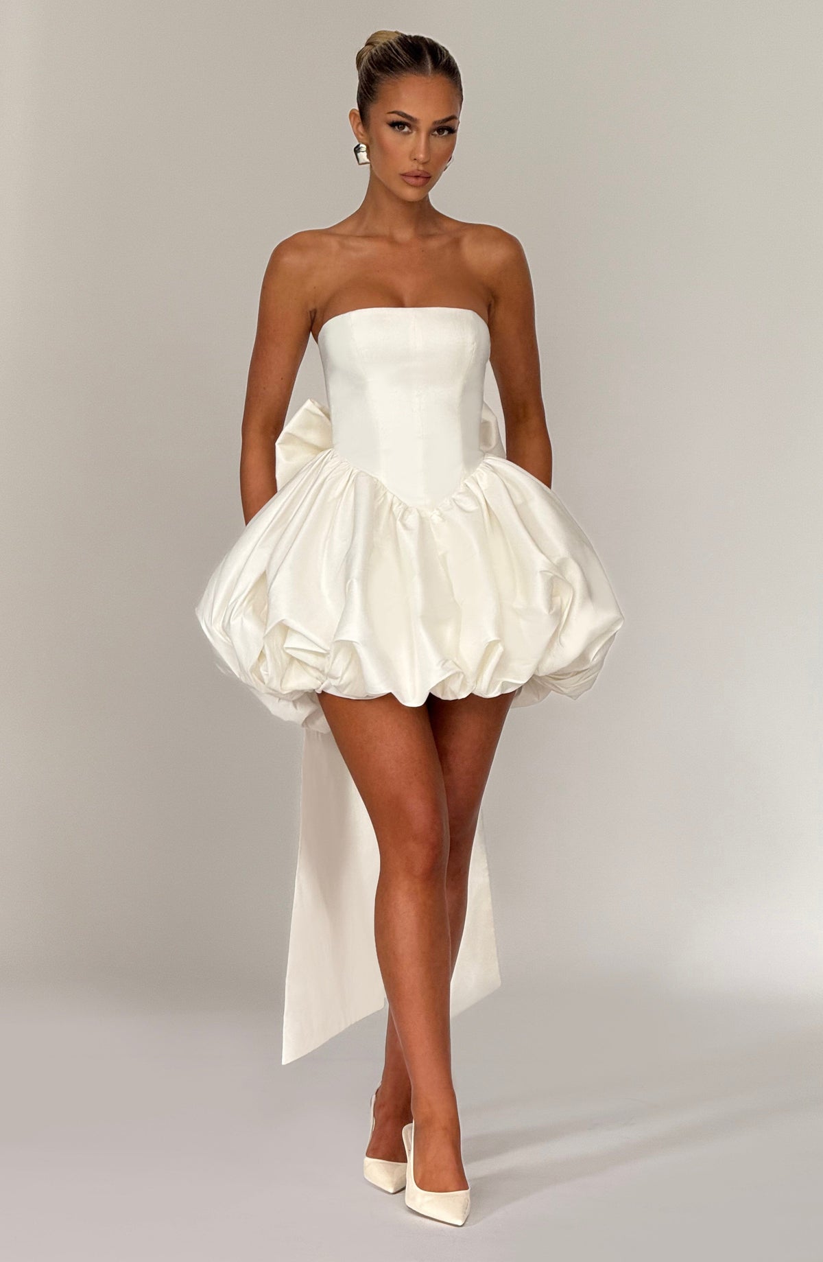 Lotus Satin Mini Dress in Black Ivory 3