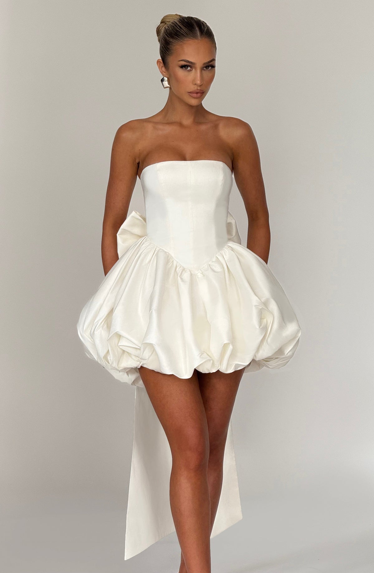Lotus Satin Mini Dress in Black Ivory 1