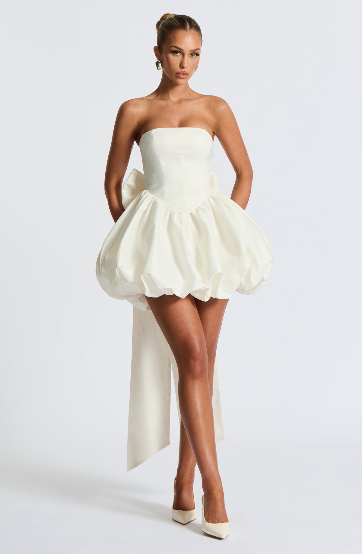 Lotus Satin Mini Dress in Black Ivory 9
