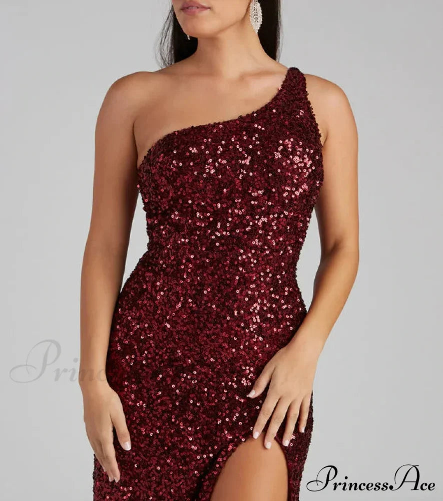 Lyla One-Shoulder Sequin Dress BLACK 1