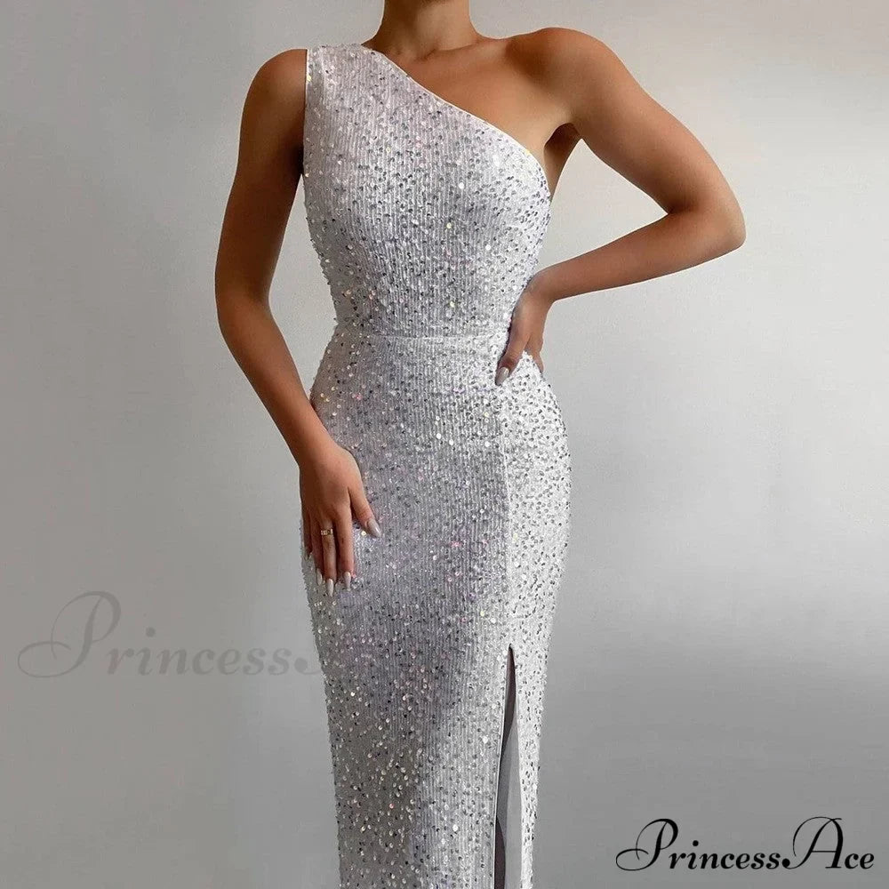 Lyla One-Shoulder Sequin Dress WHITE 2