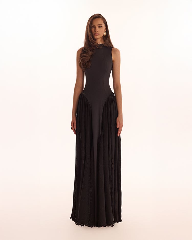 Margot Mock Neck Maxi Dress Black 1