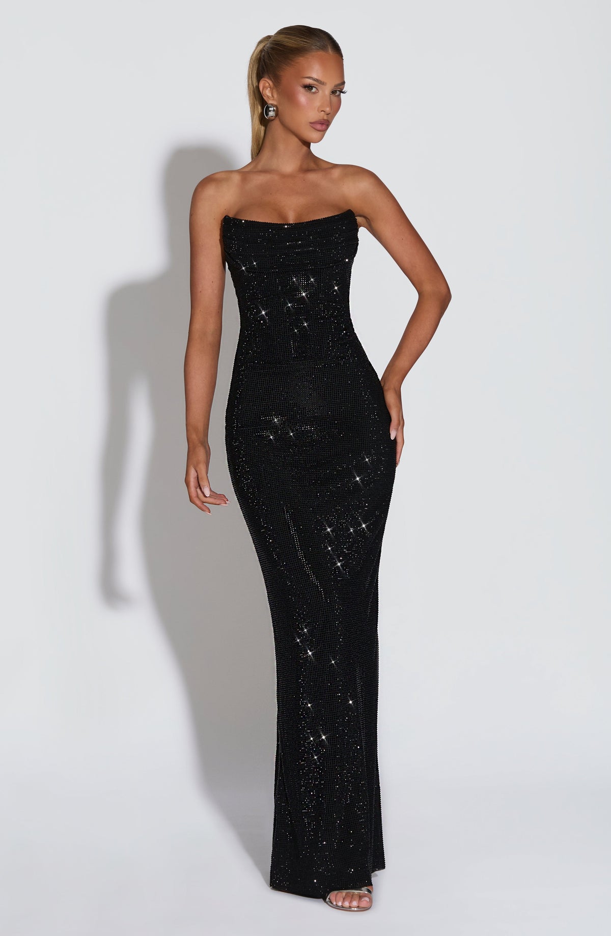 Mirabella Satin Maxi Dress in Plum Black 1