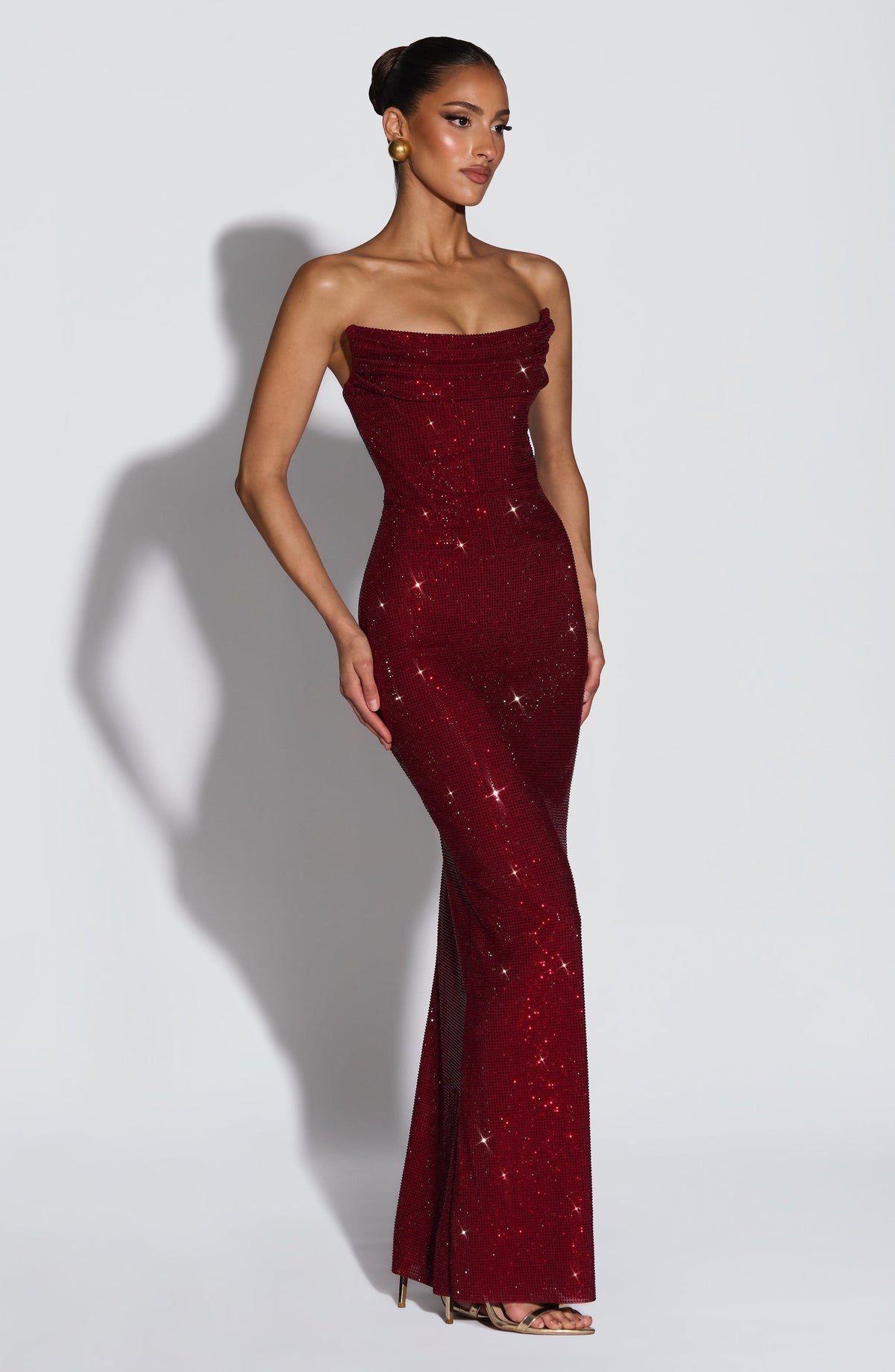 Mirabella Satin Maxi Dress in Plum Burgundy 4