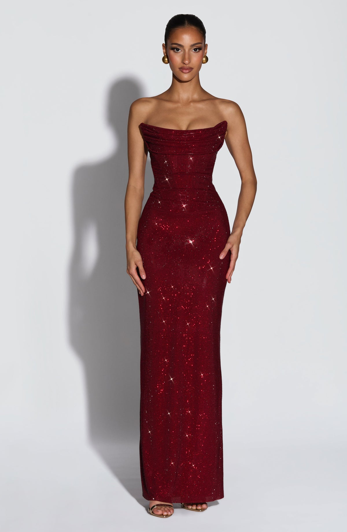 Mirabella Satin Maxi Dress in Plum Burgundy 1