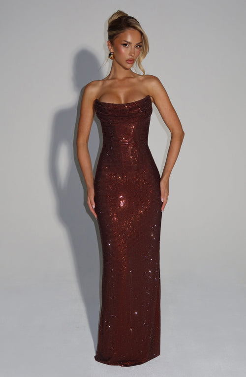 Mirabella Satin Maxi Dress in Plum Plum Brown 1
