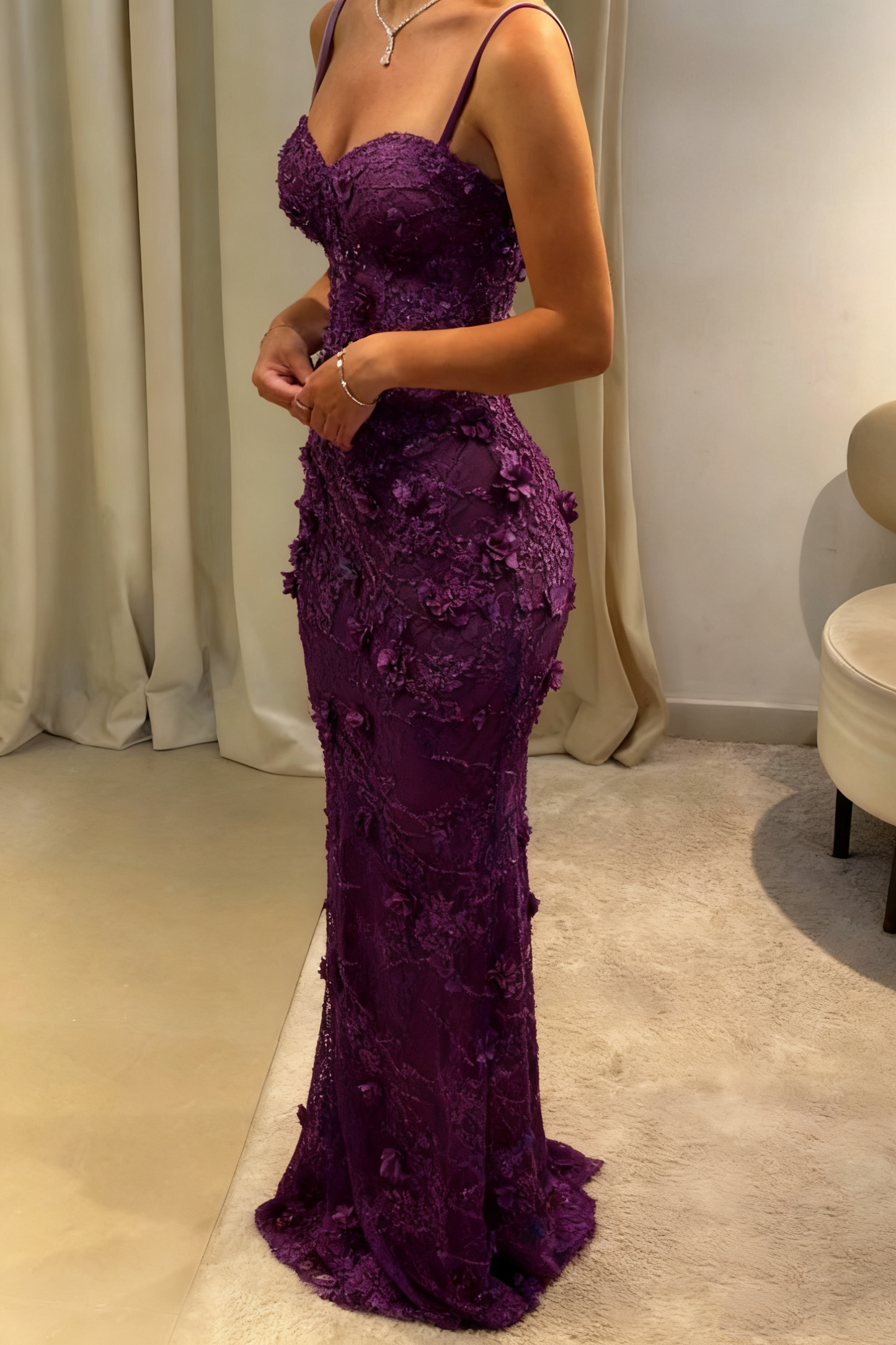 Celestine Mermaid Satin Gown Navy Blue 7