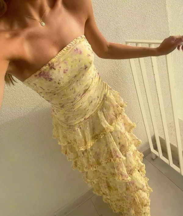 Isabelle Chiffon Strapless Maxi Dress Yellow 2
