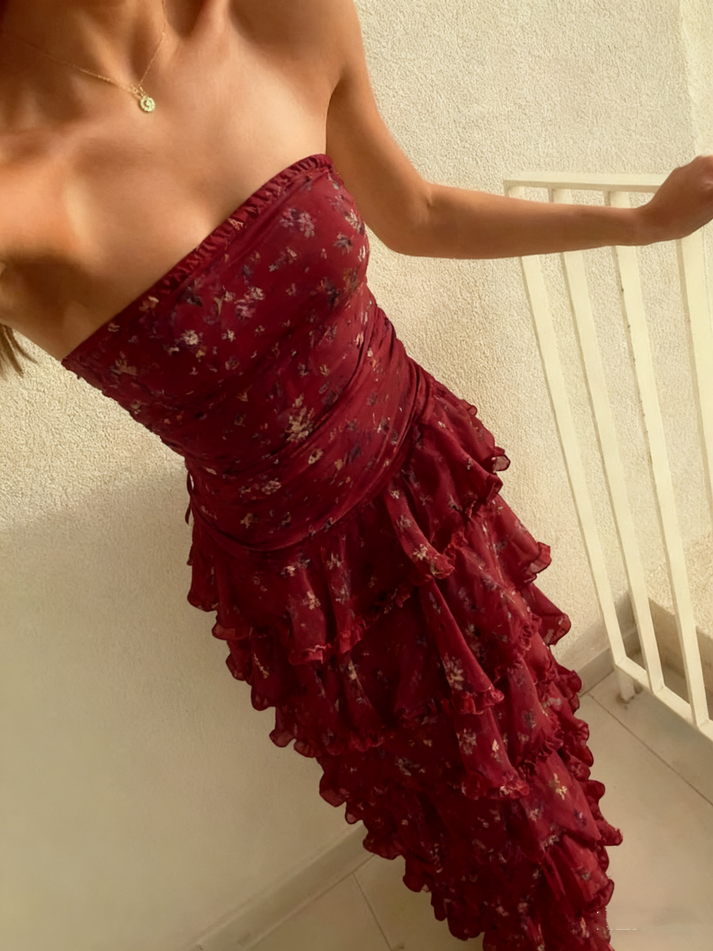Isabelle Chiffon Strapless Maxi Dress Burgundy 8