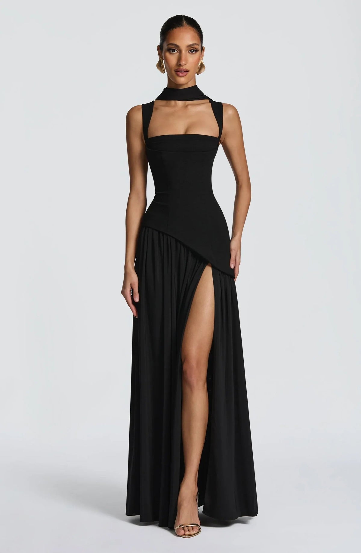 Luna Square Neck A-Line Maxi Dress Black 2