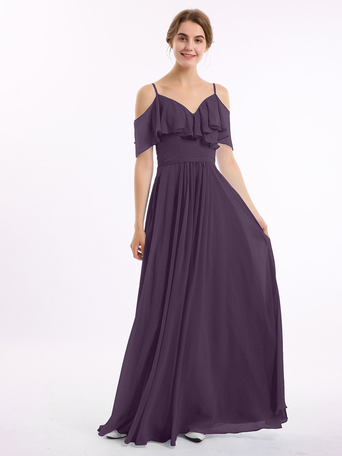 Margot Chiffon Off-Shoulder Dress Plum 1