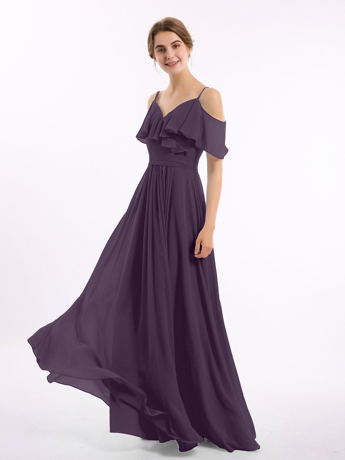 Margot Chiffon Off-Shoulder Dress Plum 3